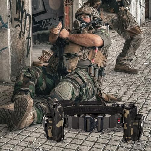 Tactical Battle Belt with Pouches – 7-Piece Quick-Release MOLLE Belt Set, Green (Adjustable Dual-Belt System)