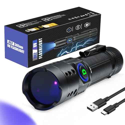 DARKDAWN UV Flashlight 365nm Blacklight £¬Mini USB-C Rechargeable LED with Black Mirror, Woods Lamp Powerful Fluorescent Portable Detector for Pet Urine Stains, Anti-counterfeiting Identification