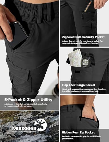 Moosehill Men's Cargo Long Shorts - 3/4 Length Quick-Dry Hiking Pants - Black 40