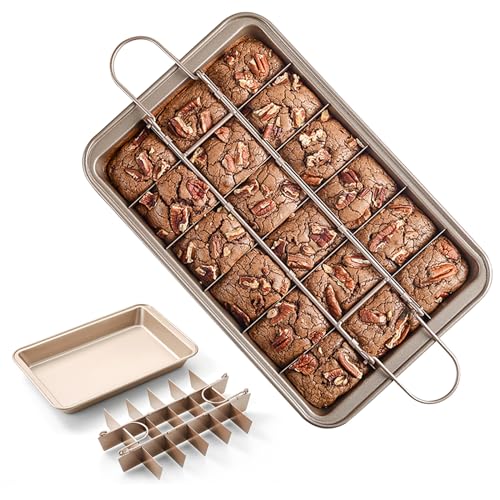 Non-Stick Brownie Pan with Dividers - 18 Slice Carbon Steel Baking Tray for Oven