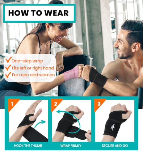 Wrist Support Brace Black 2-Pack Adjustable Breathable Pain Relief for Carpal Tunnel