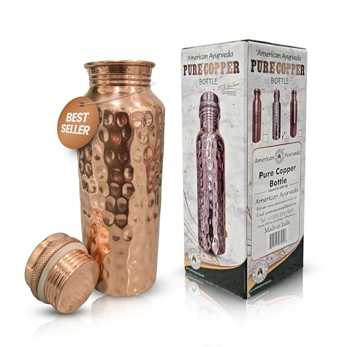 Pure Copper Water Bottle 600ml Hammered Finish Leak Proof Ayurvedic Benefits
