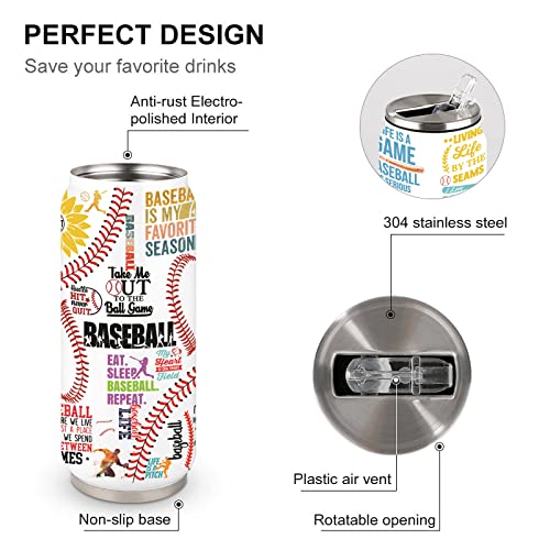 Baseball Tumbler Cup Travel Mug With Lid,Baseball Lover Birthday Gifts Stainless Steel Vacuum Coffee Mug Cup Baseball Gifts For Women Men 17 Oz