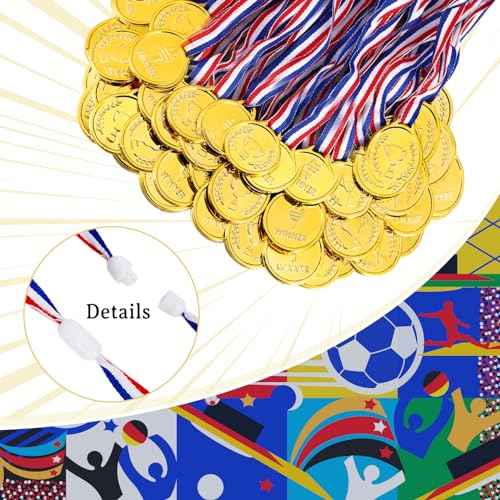 Caydo Gold Medals for Kids Medals for Awards Plastic Winner Award Medals for Kids(24PCS/100PCS)