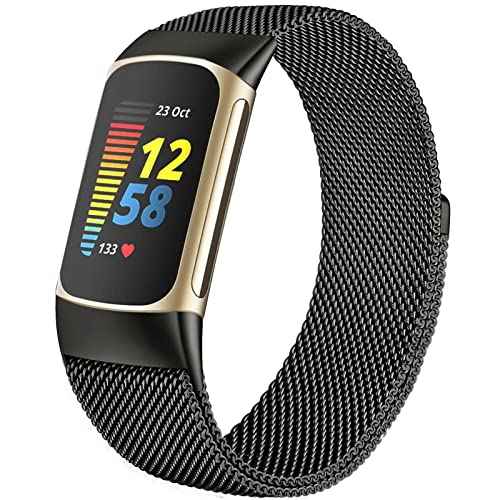 surundo Compatible with Fitbit Charge 6/Charge 5 Bands for Wmen Men, Metal Mesh Milanese Loop Adjustable Strap Replacement for Fitbit Charge 6/Charge 5 Advanced Fitness & Health Trackers
