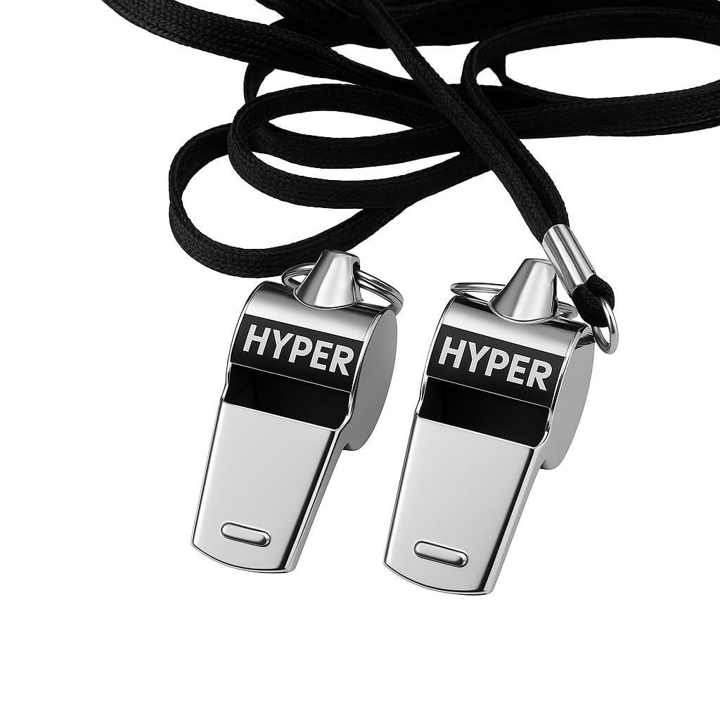 HyperSteel Stainless Steel Whistle Set (2 Pack) – Super Loud Sound – Survival, Emergency, Coaching, Referee, Dog Training – Includes Lanyards – Metal Whistles for Sports & Outdoor Use.