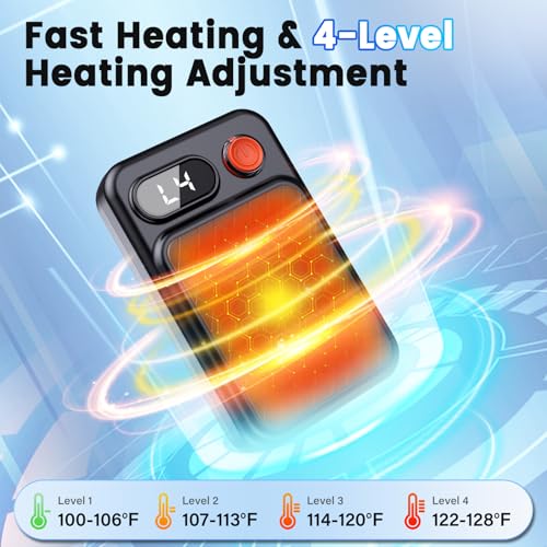 Rechargeable Hand Warmers Black - Electric USB Hand Warmer with LED Display, 4 Heat Levels, Lanyards, Gift for Men Women Kids