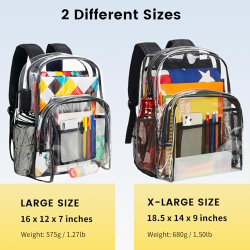 Vorspack Clear Backpack Heavy Duty PVC Transparent Backpack with Reinforced Strap Stitches & Large Capacity for College Workplace Security - Black