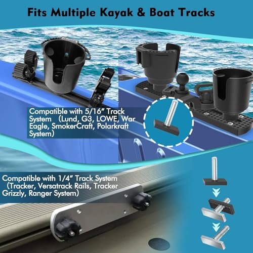 Double Boat Cup Holder for Lund Ranger G3 45 Degree Track Mount - Dual Drink Holder