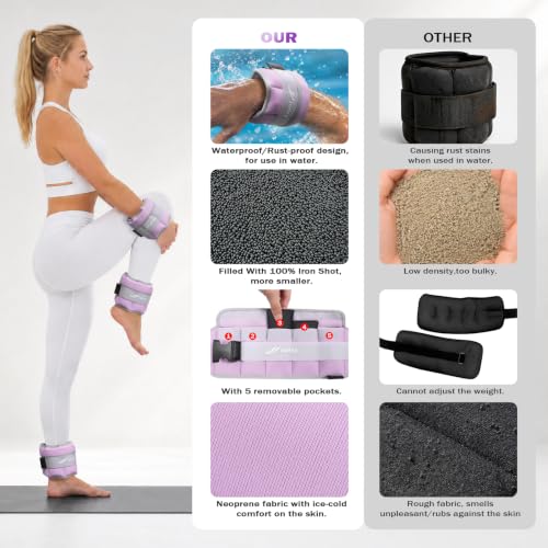 Purple Water Weights for Water Aerobics & Fitness - Adjustable 3lb Each Ankle & Wrist Weights