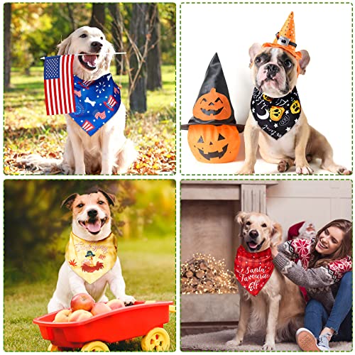 Cute Holiday Dog Bandanas Set - Adjustable Washable Large Dog Accessories