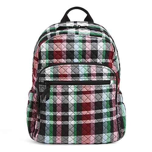 Vera Bradley Women's Cotton Campus Backpack, Ribbons Plaid - Recycled Cotton, One Size