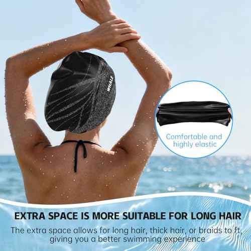 WHALE Extra Large Swim Cap Designed for Men and Women with Thick, Long Hair, Hair Extensions Or Afro-Textured Hair Long-Hair Swim Cap Highly Waterproof to Keep Hair Dry