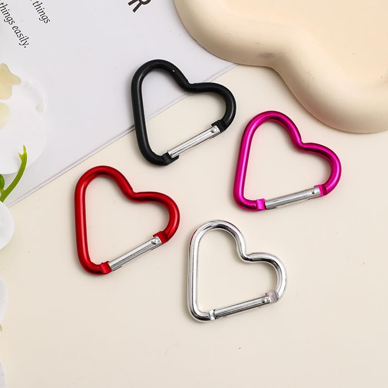 2Pcs Cute Heart Shape Carabiners Keychain Clips,Backpack Water Bottle Aluminum Alloy Accessory and Keychain Carabiners for Dog Leash Water Bottle Holder Snap,Snap Hook for Camping Accessories (Pink)