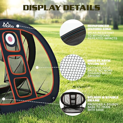 Red Golf Practice Net with Practice Mat, 10 x 7 ft Indoor Outdoor Hitting Net for Swing Training & Chipping