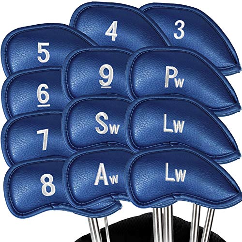 Golf Iron Head Covers Set - 1 Side Blue Synthetic Leather Protection
