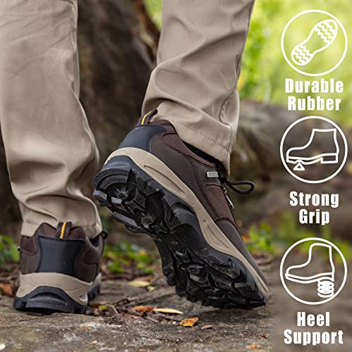 Men's Waterproof Hiking Work Shoes - Non-Slip Durable Soft Toe - Brown, Size 9