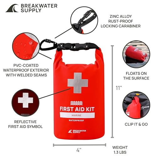 Marine Waterproof First Aid Kit with 100 Supplies for Boats and Water Activities