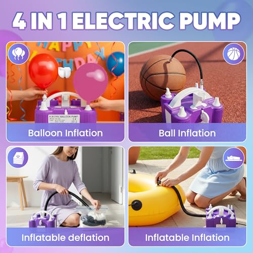 Electric Balloon Pump 4-in-1 with Triple Ports for Balloons, Sports Balls, Inflatable Toys