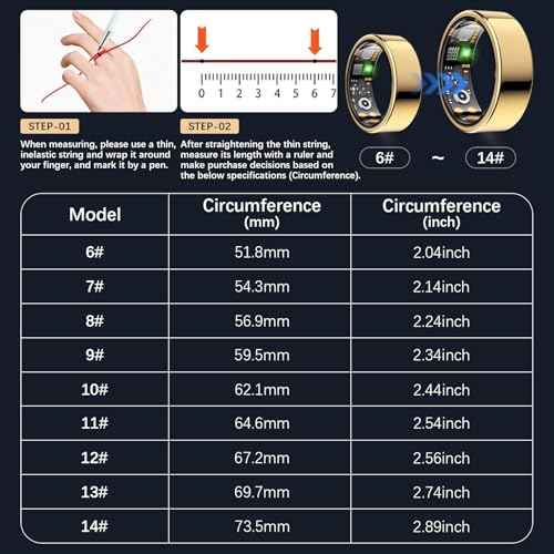 Ring Health Tracker for Women Men, Fitness Tracker with Heart Rate, Blood Oxygen, Sleep Monitor, Calories, Step Counter, IP68 Waterproof Smart Ring for iPhone & Android, No Subscription Fee (Gold, 9#)