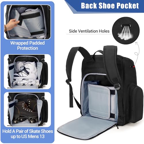 DSLEAF Roller Skate Bag Backpack with Multiple Pockets - Black