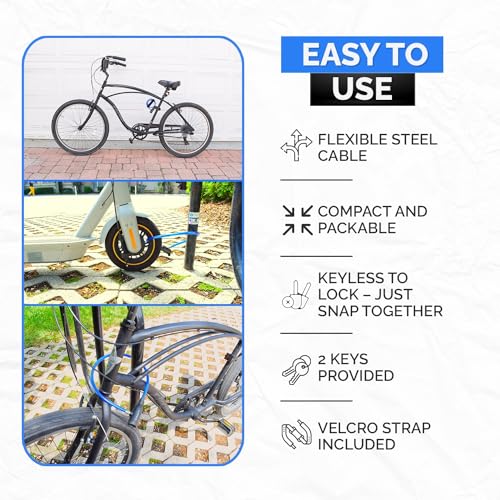 Bike Security Cable Lock Kit 2ft with Keys - Weatherproof Steel, Easy to Use