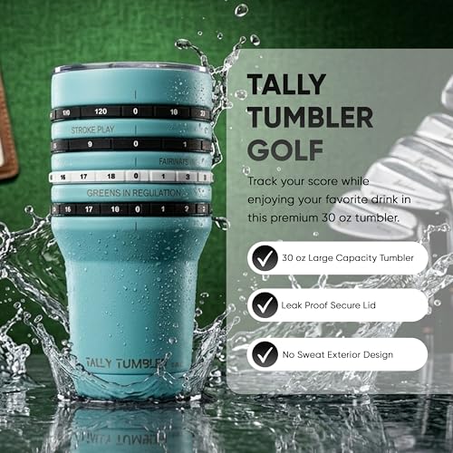 Golf Tumbler with Scorekeeping, 30 oz Stainless Steel Leak-Proof Cup, White Tees Variation