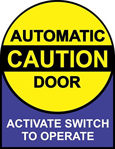 Automatic Door Vinyl Sticker - Caution & Instructions, 5x6.5 Inches - Variation 5x6