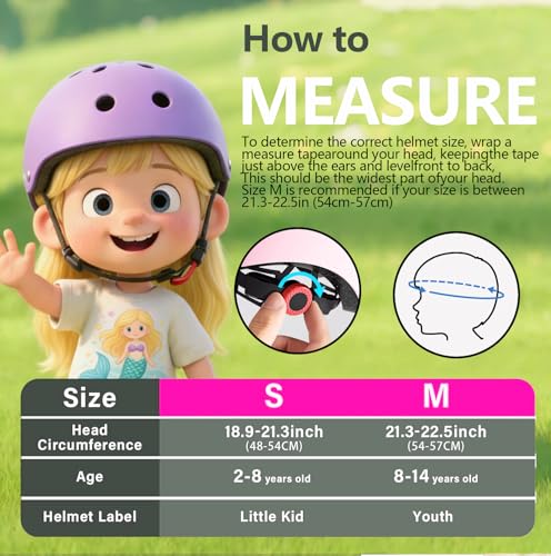 Kids Bike Helmet Set Pink for Ages 2-8, CPSC Certified with Stickers - Small (18-22")