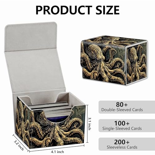 Magnetic Deck Box for Trading Card Games Dark Gold Metal Octopus Variation - MTG Commander Storage Case