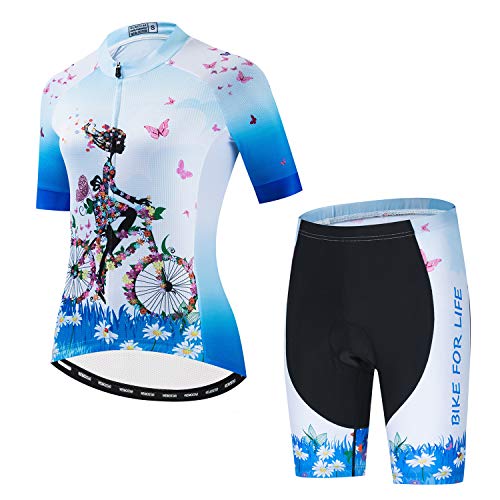 Women's Cycling Jersey Set Short Sleeve Bike Clothes 3D Padded MTB Road