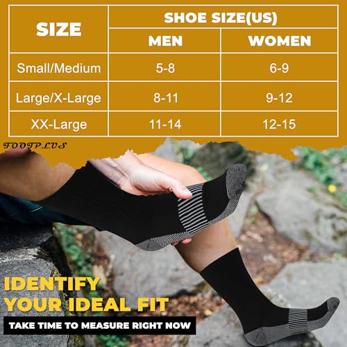FOOTPLUS Hiking Copper Compression Socks Large 6 Pairs Black Crew Unisex Athletic