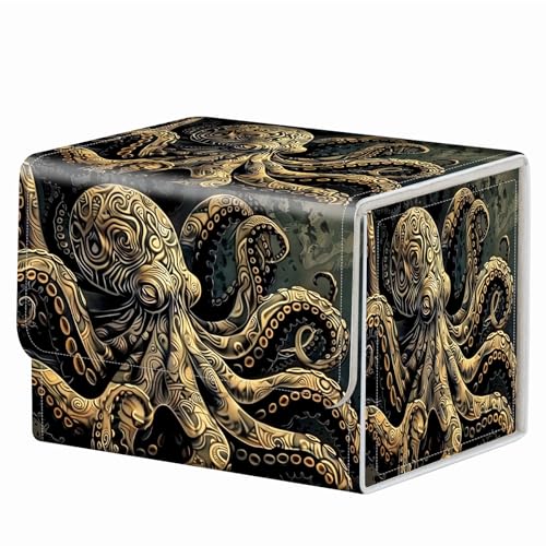 Magnetic Deck Box for Trading Card Games Dark Gold Metal Octopus Variation - MTG Commander Storage Case