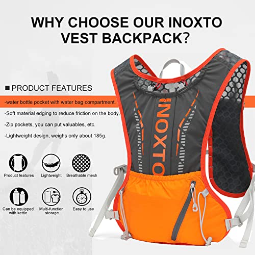 INOXTO Lightweight Hydration Vest Backpack with 1.5L Water Bladder - Dark Orange Stripe