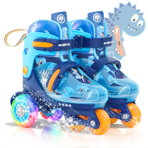 Kids Adjustable Dino Roller Skates with Glowing Wheels - XS-Small (8C-11C US)