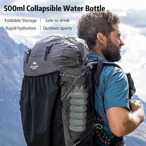 Collapsible Water Bottle,16oz Capacity Portable Reusable Silicone Water Bottle, Leak-proof, with buckle, foldable storage, Lightweight Durable for Fitness, Cycling, Sports, Camping, Hiking (Pink)