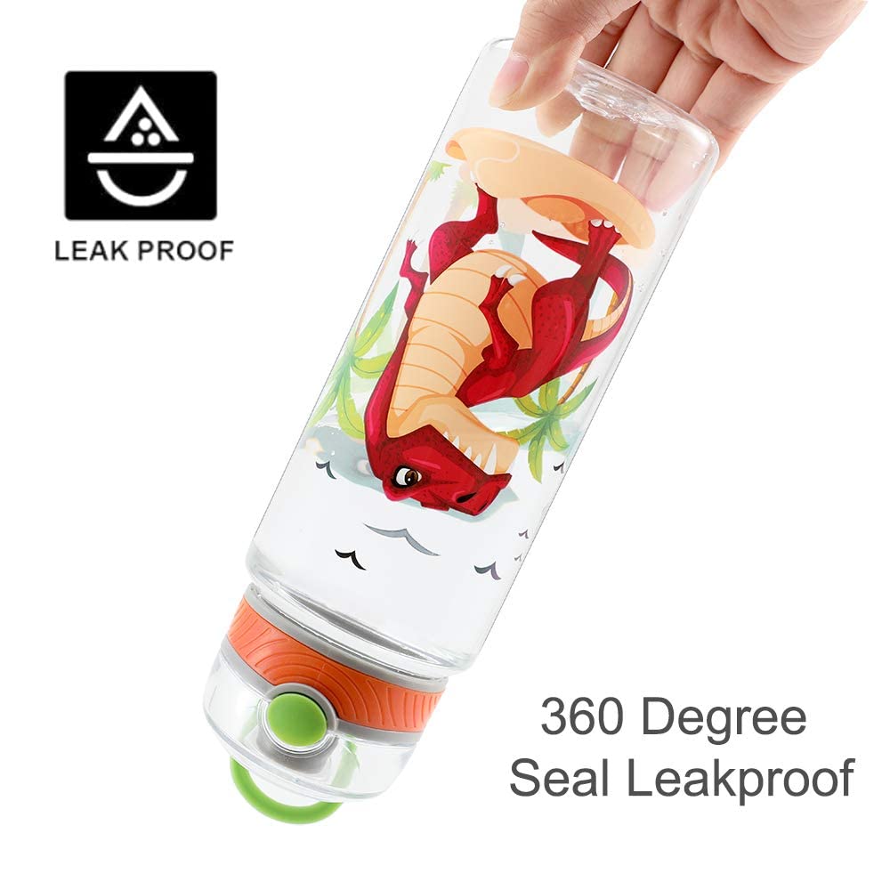 Home Tune 23oz Kids Water Bottle for School Boys, BPA FREE Tritan, Leak Proof Flip Top Lid, Easy Clean, Carry Handle - Dinosaur