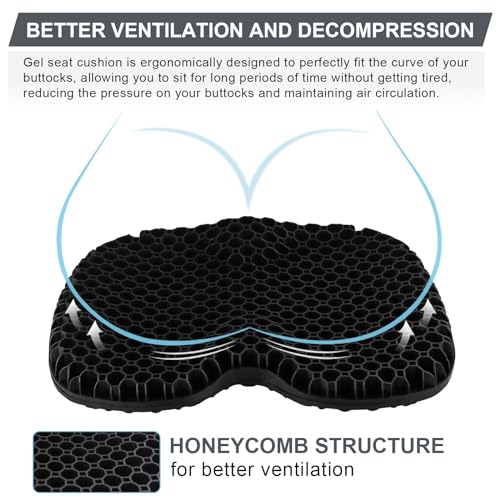 Black Anti-Slip Waterproof Kayak Seat Cushion with Gel Support and Non-Slip Cover