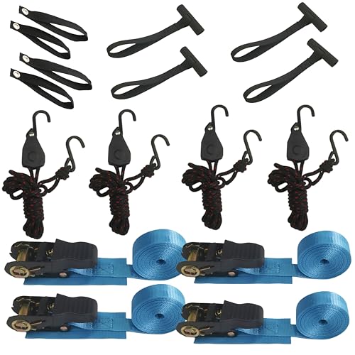 Kayak Ratchet Tie Down Straps 4 Pack - 12 Ft, 1000 LB Break Strength for Watercraft & Cargo