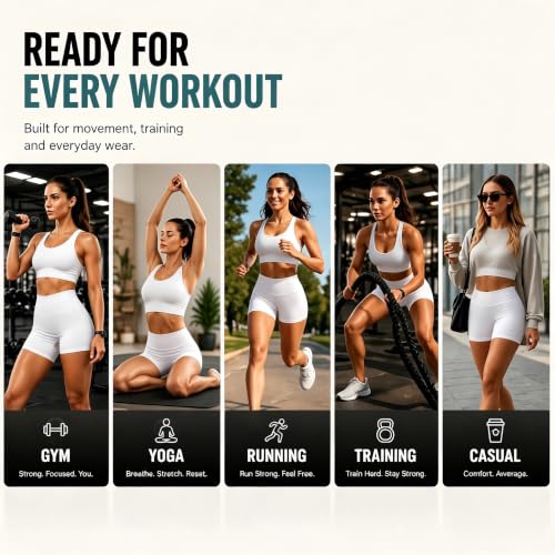 Women's High Waisted Workout Shorts with Scrunch Butt and Tummy Control - Medium White
