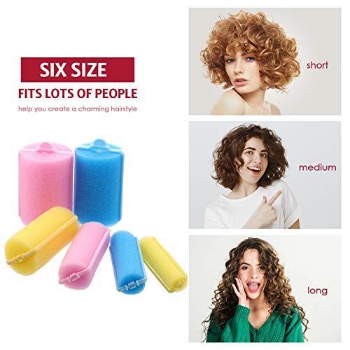 Foam Sponge Hair Rollers Set 56 Pieces in Mixed Color - 6 Sizes with Comb