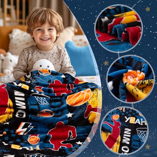 Glow in The Dark Basketball Blanket for Kids 50x60 Black Toddler Toy Gift