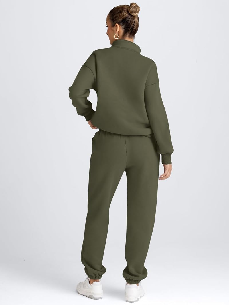 Automet Women’s 2-Piece Lounge Set - Armygreen, X-Large Sweatshirt & Joggers