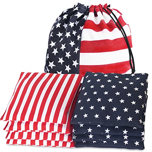 Nattork Cornhole Bags Set of 8 - Premium All Weather Duck Cloth with American Flag Variation