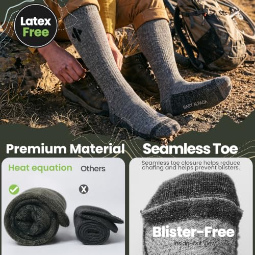 Heat Equation Alpaca Compression Socks for Men & Women - Large X-Large Charcoal Gray, 15-20 mmHg Knee High Circulation Support