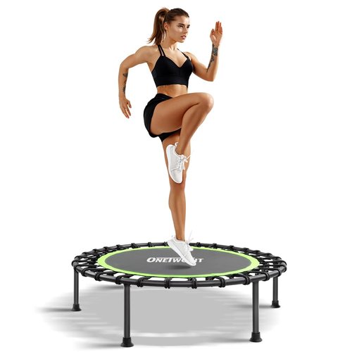 ONETWOFIT 42"/45" Rebounder Trampoline for Adults, Silent Mini Trampoline Indoor Exercise Fitness Trampoline Bungee Rebounder Workout Max Load 330lbs (42IN-Green)