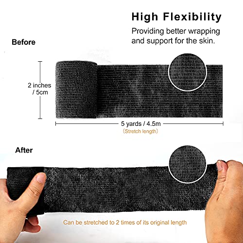 Self Adhesive Bandage Wrap 2 Inch x 5 Yards Black - Medical, Sports & Pet Vet Wrap