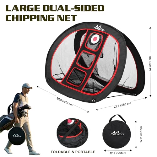 Red Golf Practice Net with Practice Mat, 10 x 7 ft Indoor Outdoor Hitting Net for Swing Training & Chipping