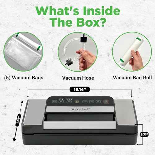 Nutrichef Automatic Food Vacuum Sealer with Double Sealing Function, Electric Air Sealing System for Dry, Liquid & Moist Foods, Reduces Food Waste, Preserve Freshness of Proteins, Fruits, Vegetables