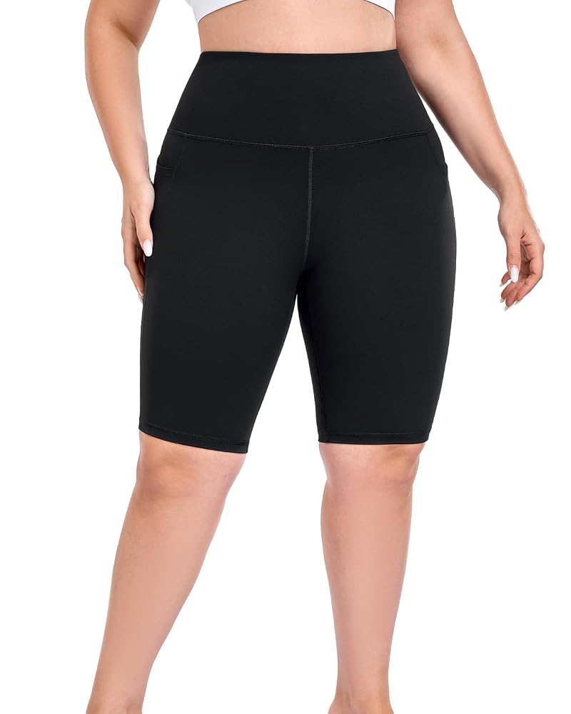 Plus Size 10" Biker Shorts for Women with Pockets - High Waist, 6XL, Black (Variation: Black+XX-Large Plus+10 Inch)